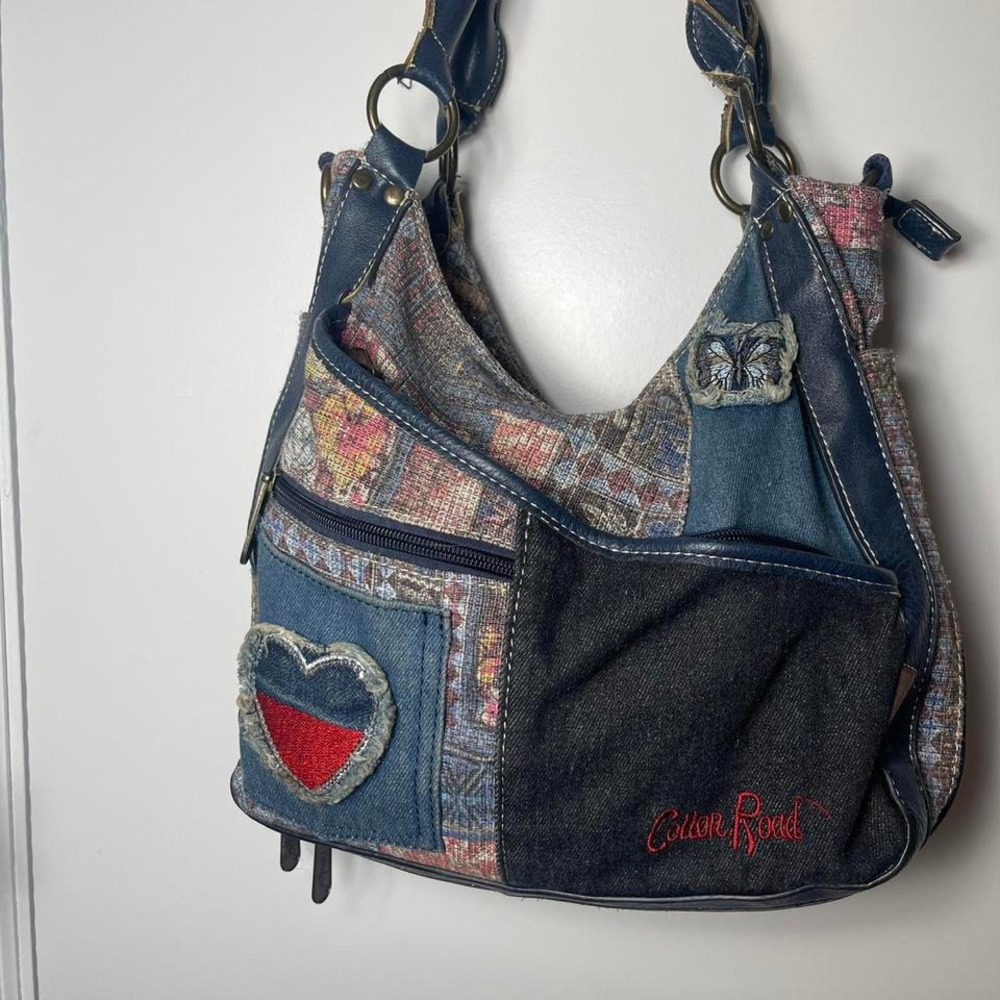 Unique whimsy patchwork shoulder bag with heart +… - image 3